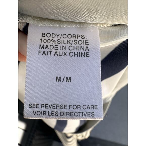 Cami NYC Wide Leg Pants White & Blue 100% Silk Shadow Stripe Sz M Nautical Prepp - Picture 16 of 16